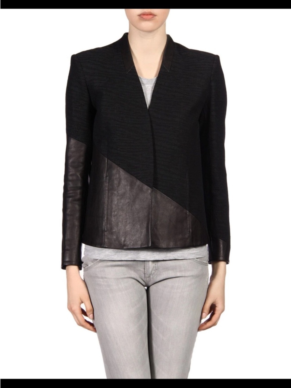 Helmut Lang Black Mixed-Media Leather-Trim Blazer